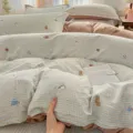 Blue plaid cartoon teddy bear printed bedding set, soft four piece bed sheet quilt cover. - Qiqi / Pair of 48x74cm Pillowcases