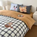 Karos Baumwolle Bettwäsche Set vierteilig süßer Bär Kissenbezüge Schlafzimmerdekoration - Teetassenbär / [Betttuch-Stil] 0,9 m 3er-Set - Bettbezug 150x200