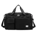 Große reißverschluss reisetasche, schwarze sporttasche fitness tasche mit schultergurt. - Schwarz