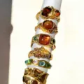 Set of vintage gold-plated irregular rings with colorful resin gemstones on display - Six-Piece Relief Lava Resin Gemstone Style (6548101HB)