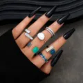 Bohemian silver enamel adjustable ring set with geometric colorful stones for women - Geometric Enamel Rhinestone Set (5678608HB) / Silver