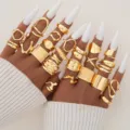 Chunky gold knuckle ring set with irregular open bands - Gold Irregular Heavy Metal Ring Set (6598101HB)