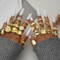 Chunky gold knuckle ring set with vintage enamel details - Gold-Tone Colorful Irregular Rhinestone Band Style (6651001HB)