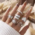 Vintage bohemian silver enamel ring set with adjustable sun and moon designs for women - Adjustable Open / European Vintage Silver Enamel Multi-Piece Set (6663202HB) / Silver