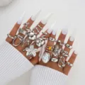 Silver enamel statement ring set featuring abstract irregular shapes - Fifteen-Piece Silver-Tone Vintage Irregular Style (6700801HB)