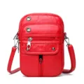 Borsa a tracolla donna mini in pelle morbida rossa, borsa telefono vintage elegante con zip. - Rosso