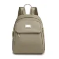 Stylish nylon mini backpack for women, casual daily travel daypack with secure zipper pockets. - Khaki