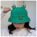 Cute green frog bucket hat for women, Japanese style cartoon plush sun hat summer. - One Size / Green