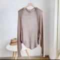Hollow-out knitted cardigan ice silk shawl, perfect breathable summer air conditioning cape. - Khaki
