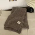 Brown thick knitted winter scarf for women, soft warm stylish student scarf item. - Mocha