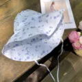 Summer floral bucket hat with chin strap, casual sun protection wide brim hat for women. - M (54-58cm) / Blue Flower