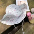Summer floral bucket hat for women wide brim sun protection hat with cute pink rose pattern chin strap - M (54-58cm) / Pink Flower