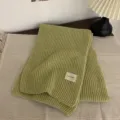 Green knitted scarf for women, cozy winter thermal ribbed neck warmer with brand tag. - Mustard Green