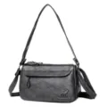 Women vintage soft leather shoulder bag casual crossbody handbag with top handle and strap. - Light Gray