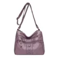 Borsa a tracolla donna in morbida pelle viola con tasche multiple con cerniera casual - Viola