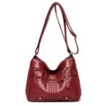 Sac à bandoulière en cuir souple rouge vin pour femmes, sacoche pratique à multi-poches. - Rouge