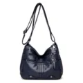 Sac a bandouliere souple pour femme en cuir bleu fonce avec poches a fermeture eclair - Bleu foncé