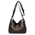Dark brown soft leather crossbody bag for women, casual multi-pocket shoulder bag variant. - Dark Brown