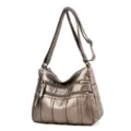 Borsa a tracolla morbida in pelle da donna con tasche multiple, variante grigio metallizzato. - Bronzo