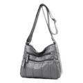 Borsa a tracolla grigia in pelle morbida da donna, comoda borsa casual multitasche. - Grigio