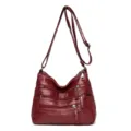 Borsa a tracolla da donna in vera pelle lavata con tasche multiple con zip per autunno - Rosso