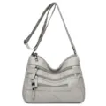 Borsa Tracolla Grigia Pelle Morbida Multi Tasche Donna Borsa Spalla Casual Modello - Grigio chiaro