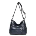Borsa A Tracolla In Morbida Pelle Blu Scuro Con Tasche Multifunzione Zip Per Donne - Blu scuro