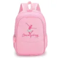 Pink kids backpack for girls featuring a cute ballet dancer embroidery, ideal for school. - L / Pink