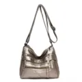 Metallic grey soft leather crossbody bag with multiple zipper pockets for women variant. - Bronze