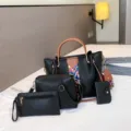 Nieuwe stijl 4-delige dames handtas set, PU lederen shopper schoudertas en kleine portemonnee. - Zwart