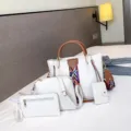 Set van 4 PU lederen handtassen voor dames, stijlvolle witte emmertas en schoudertas. - Wit