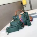 Vrouwen 4-delige handtas set PU leer shopper emmer schoudertas portemonnee groen stijl - Groen