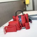 Modieuze PU lederen handtas set vierdelige vrouwen schoudertas crossbody rood stijl - Rood