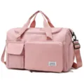 Pink travel duffel bag with multi pockets and shoulder strap for gym sports and short trips. - Sweet Pink