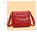 Borsa a tracolla in morbida pelle rossa da donna, borsa vintage multi-tasche con cuore - Rosso