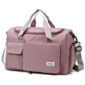 Pink nylon travel duffel bag with large capacity, multi-pockets, and adjustable strap. - Sakura Pink