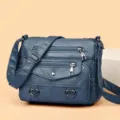 Blue soft leather multi-pocket crossbody bag with chic heart metallic charms for women - Blue