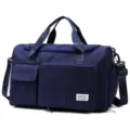 Bolso de viaje de nylon azul con bolsillos frontales dobles, bolsa de hombro de gran capacidad. - Azul marino