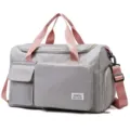 Bolso de viaje plegable de gran capacidad con correa, elegante diseño gris y rosa. - Gris
