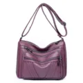 Borsa a tracolla da donna vintage in pelle morbida lavata grande capacita casual - Stile 1 / Viola