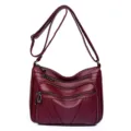 Borsa a tracolla donna in pelle morbida bordeaux, grande capacita tasche multiple vintage. - Stile 1 / Rosso