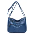 Borsa a tracolla in morbida pelle lavata da donna, borsa vintage blu multitasche. - Stile 1 / Blu