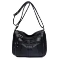 Black soft leather women shoulder bag multi pocket vintage crossbody bag for daily use - Style 2 / Black