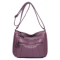 Chic purple multi-pocket PU leather shoulder bag for women with adjustable long strap. - Style 2 / Purple