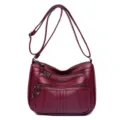 Women vintage soft leather crossbody bag, stylish red multi pocket casual shoulder bag. - Style 2 / Red
