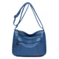 Blue washed soft leather women shoulder bag multi pocket casual crossbody bag sku view - Style 2 / Blue