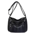 Black multi-pocket soft leather shoulder bag for women, casual vintage crossbody bag. - Style 3 / Black