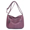 Stylish purple leather crossbody shoulder bag for women, multi-pocket design, daily use. - Style 3 / Purple