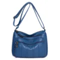 Blue washed soft leather women shoulder bag multi pocket casual daily crossbody bag variant - Style 3 / Blue