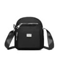 Borsa a tracolla in nylon nero da donna, borsa a spalla leggera multistrato con cerniere. - Nero
